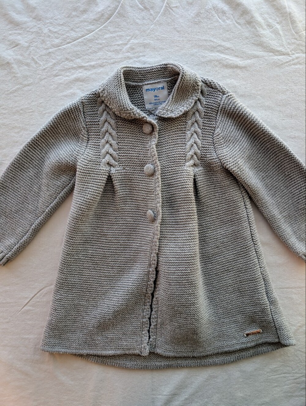 Mayoral Baby Girls Light Gray Braided Knit Cardigan 18M